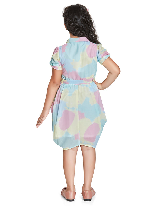 Girls Abstract Print Dress with Belt 14682