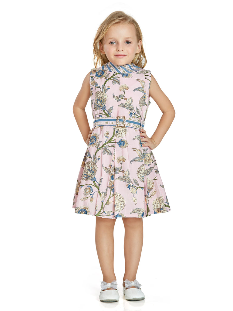 Girls Floral Print Dress with Belt 17753