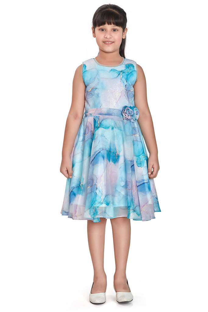 Girls Abstract Print Dress with Belt 17951