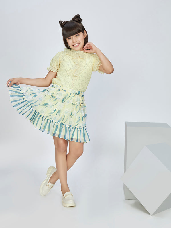 Girls Polka Dots Print Skirt with Top 15980