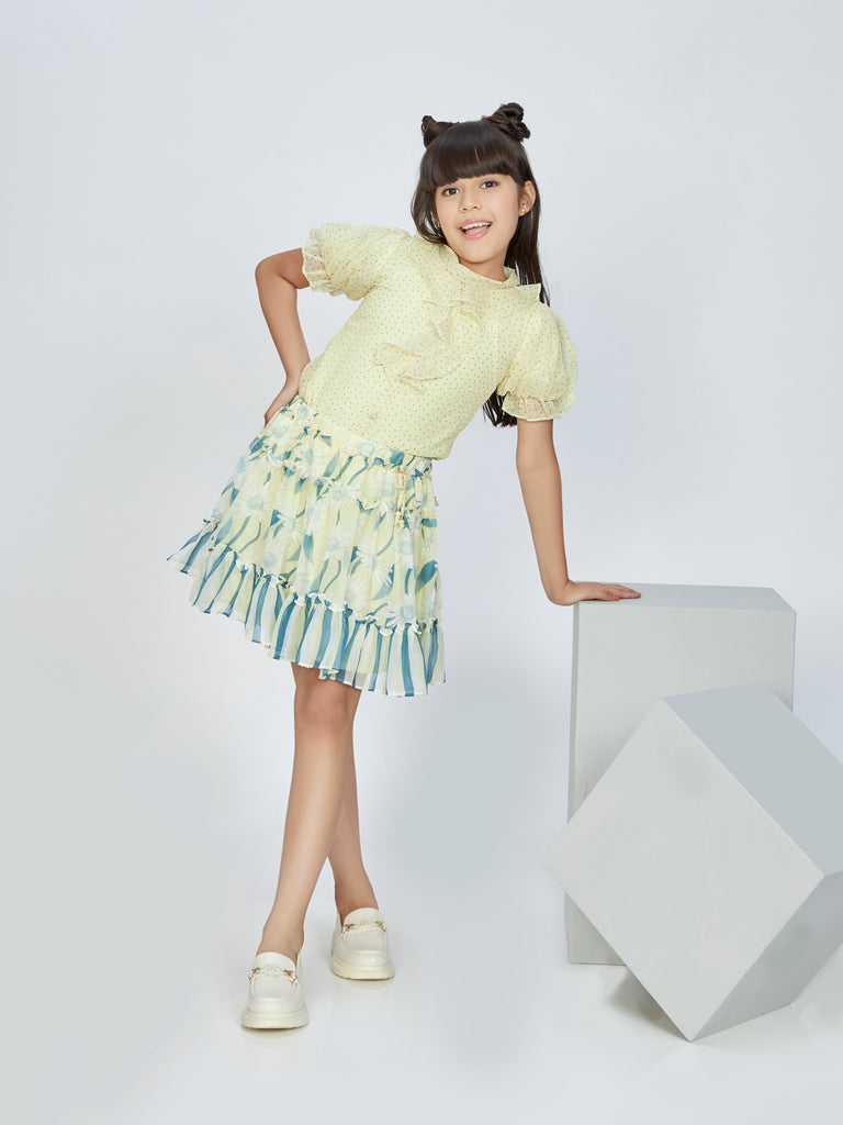 Girls Polka Dots Print Skirt with Top 15980