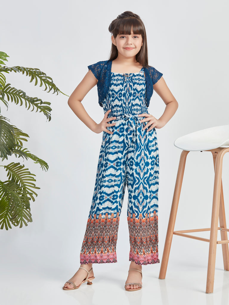 Girls Colourblocked Jumpsuit with Shrug 16152