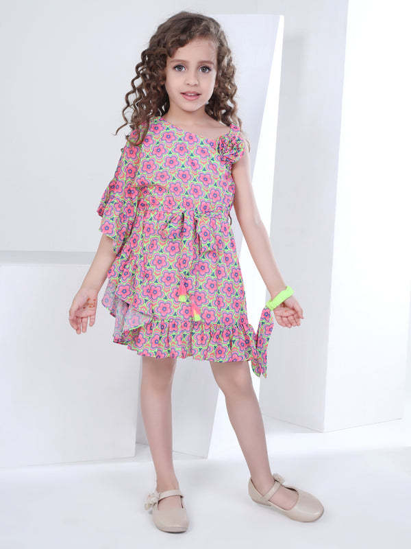 Girls Floral Print Dress with Wristband 16768