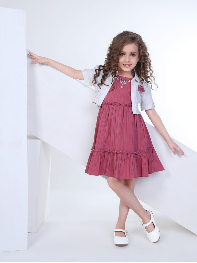 Girls Textured Dress with Jacket 16769