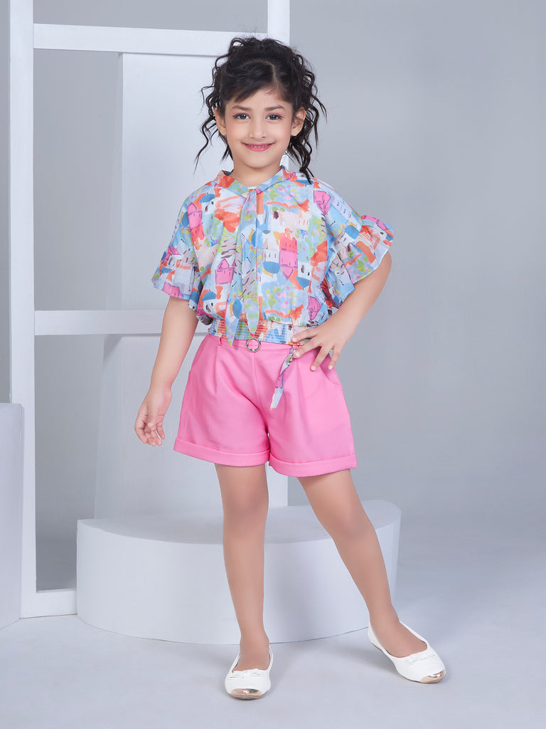 Girls Abstract Print Top with Shorts 16816