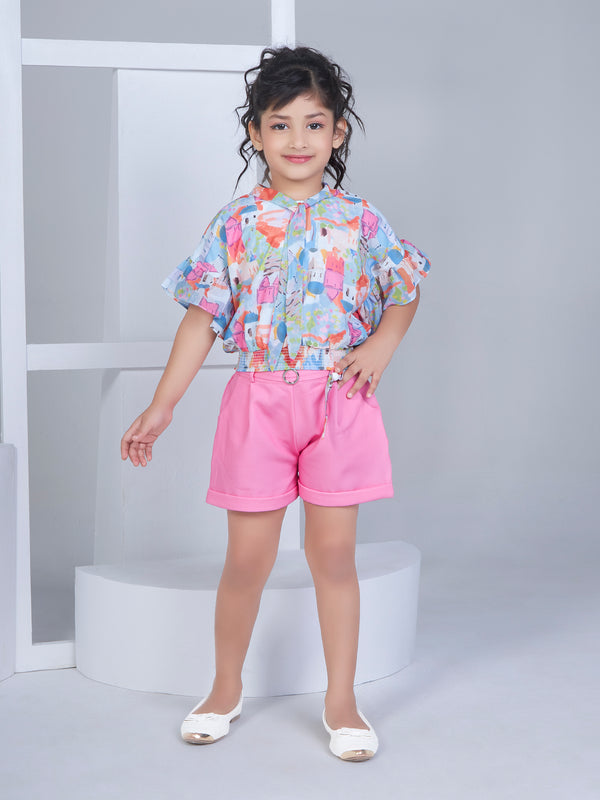 Girls Abstract Print Top with Shorts 16816