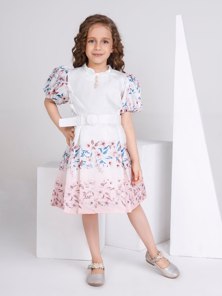 Girls Floral Print Dress with Belt 16833