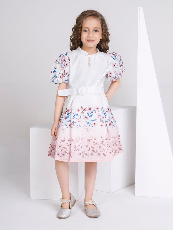 Girls Floral Print Dress with Belt 16833