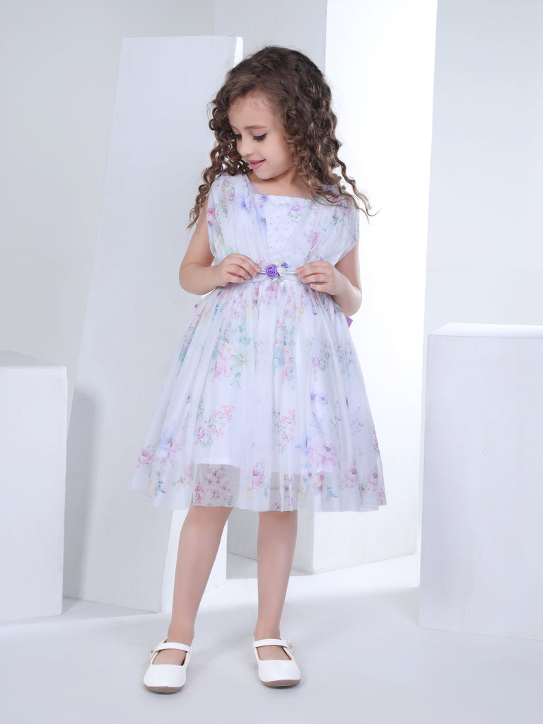 Girls Floral Print Dress with Bow 16835