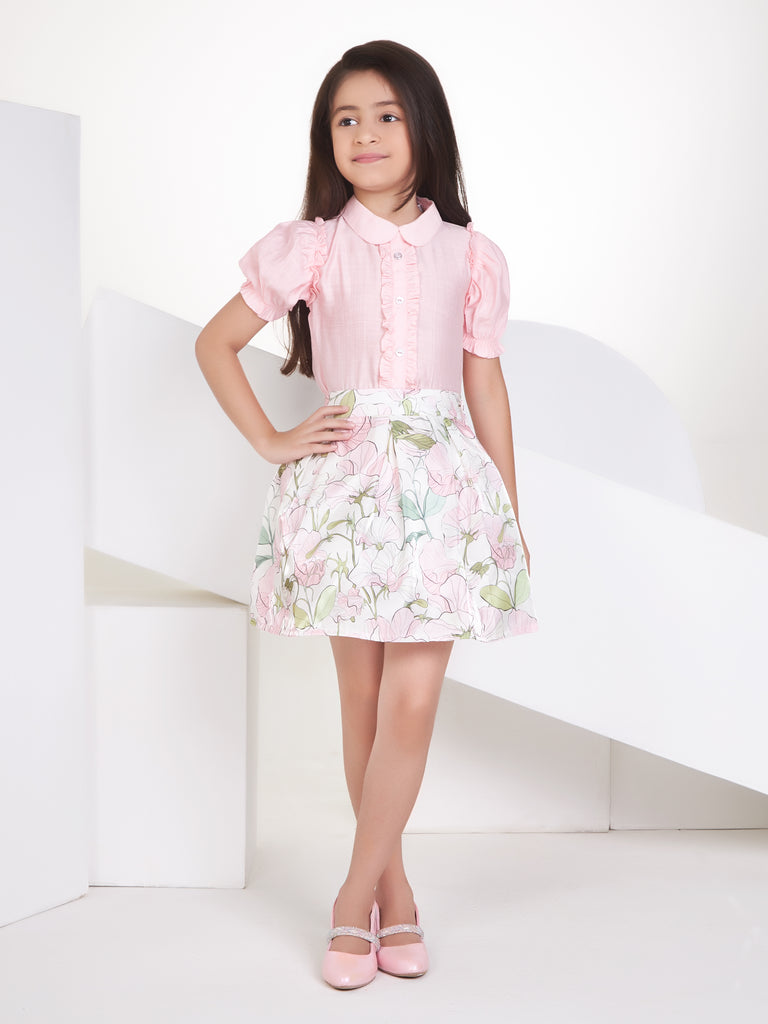 Girls Floral Print Skirt with Top 16865