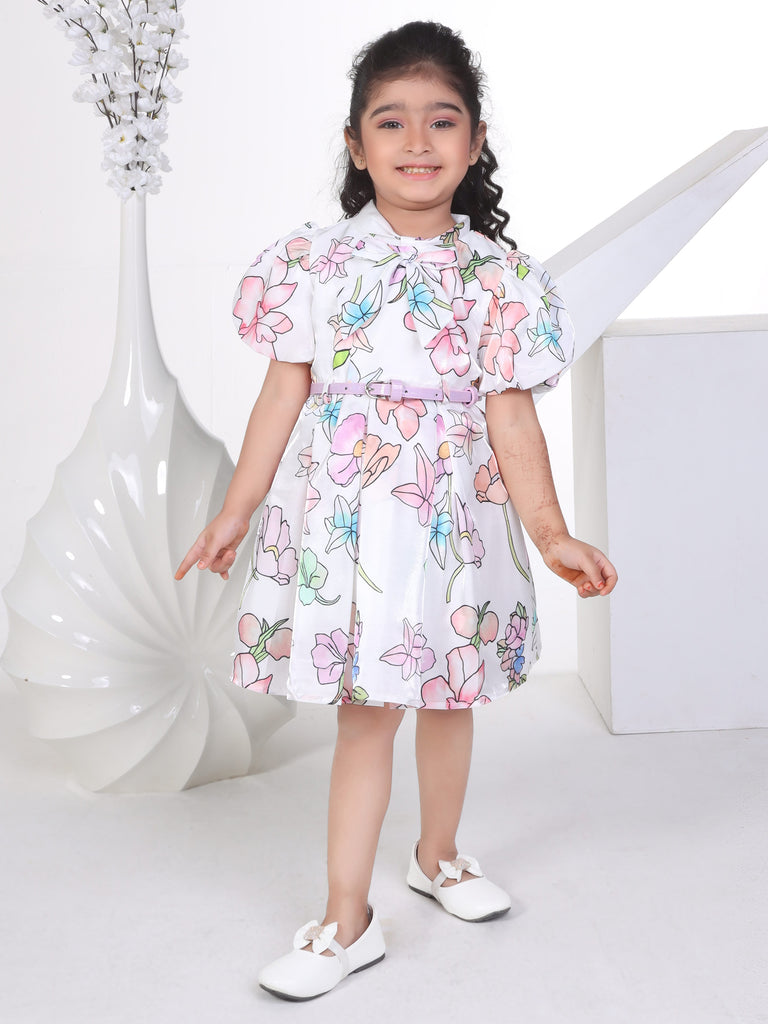 Girls Floral Print Dress with Belt 16895