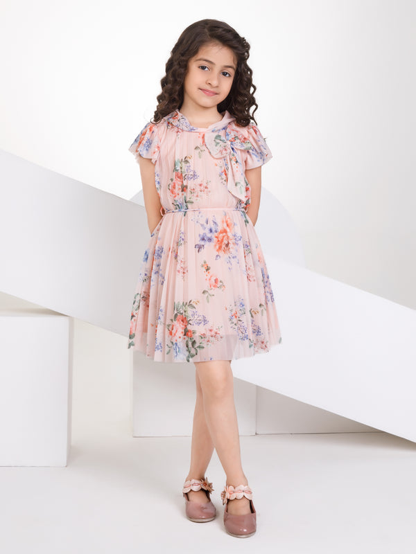 Girls Floral Print Dress with Belt 16923