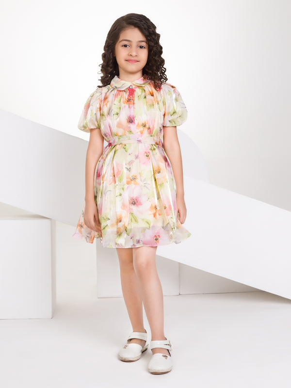 Girls Floral Print Dress with Belt 16931