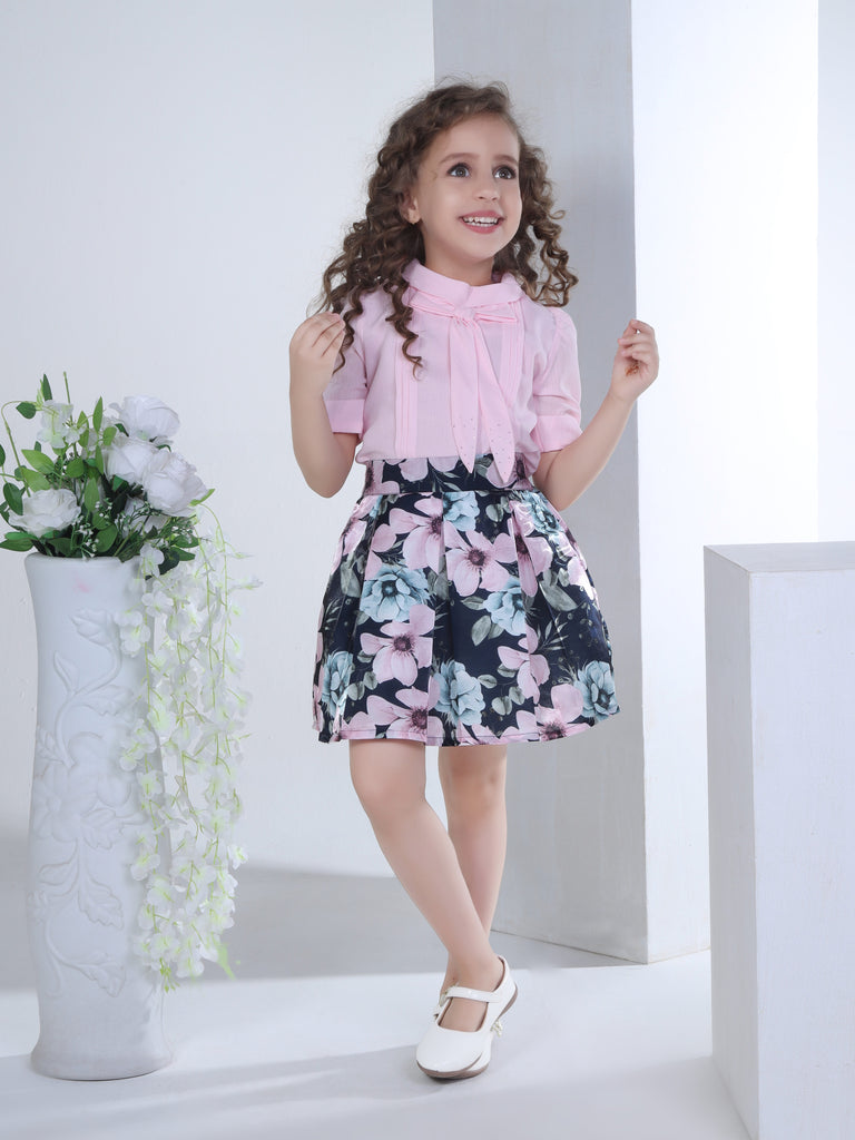 Girls Floral Print Top with Skirt 16968