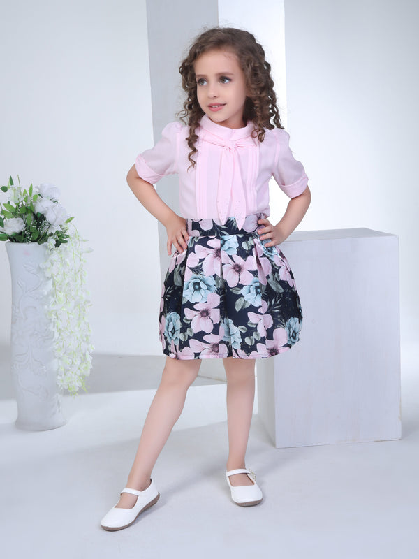 Girls Floral Print Top with Skirt 16968