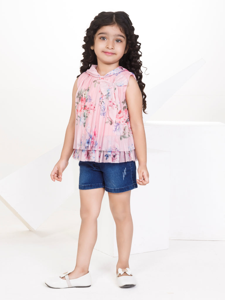 Girls Floral Print Top with Shorts 16969