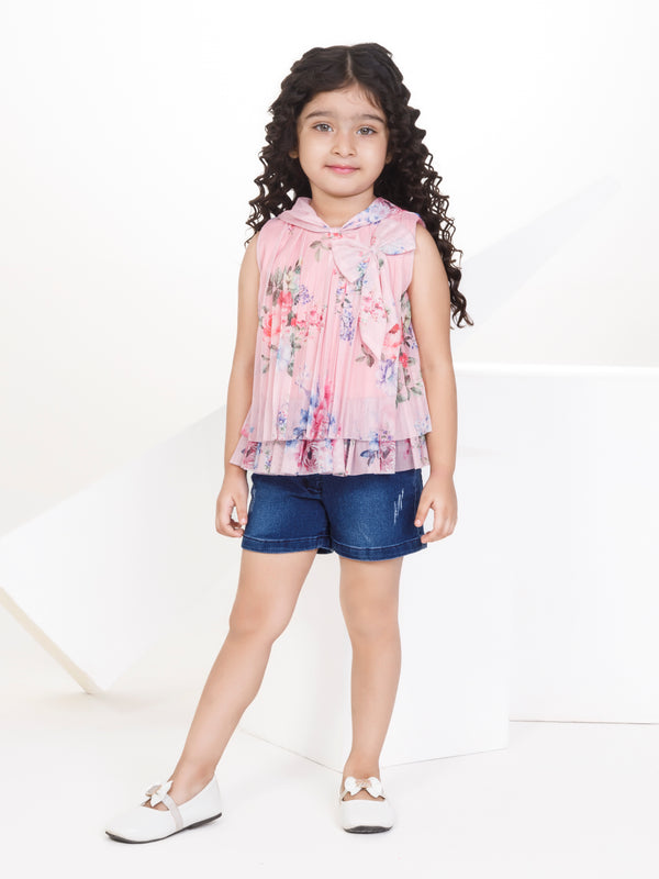 Girls Floral Print Top with Shorts 16969