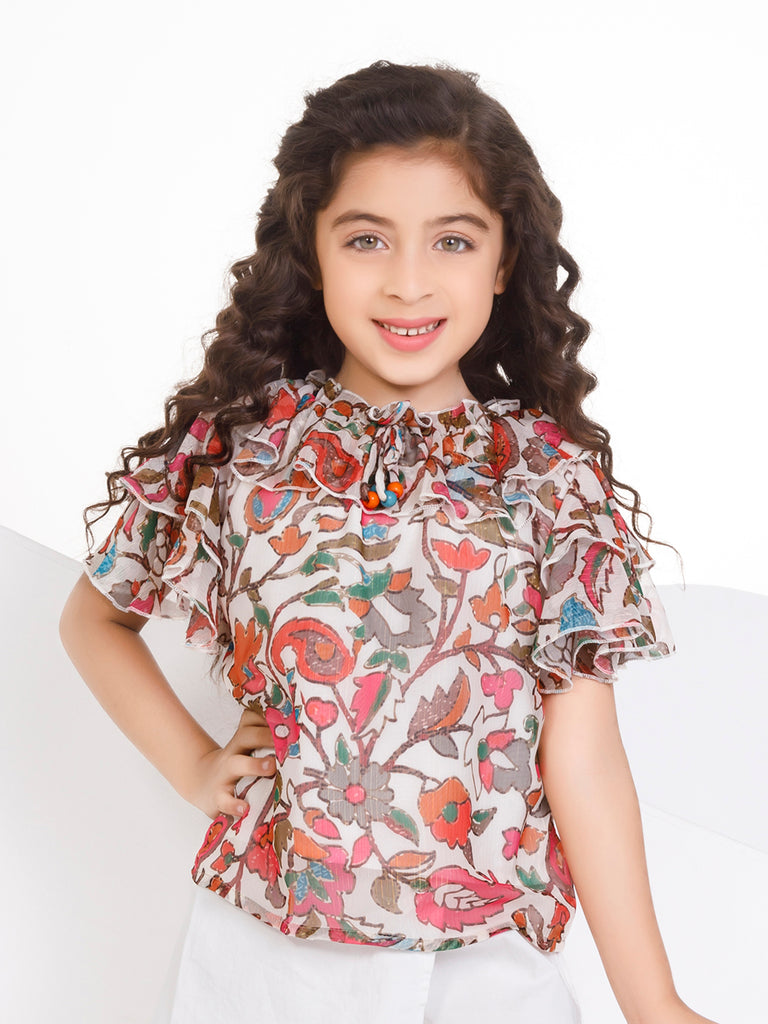 Girls Tropical Print Top 16982