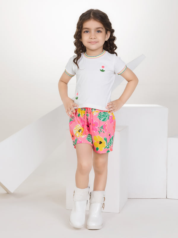 Girls Floral Print Top with Shorts 16991