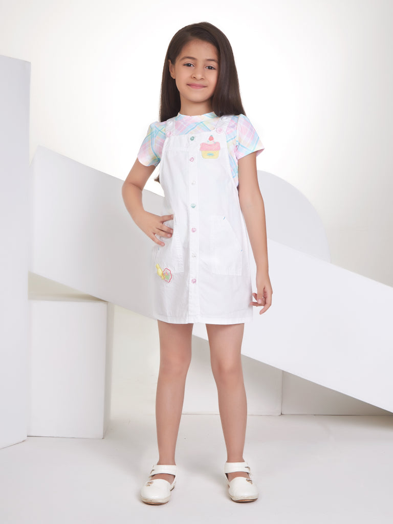 Girls Checkered Top with Dungaree 16993