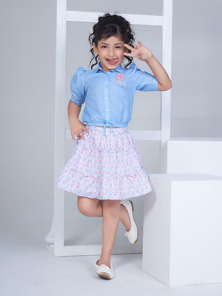 Girls Polka Dots Print Skirt with Top 17035