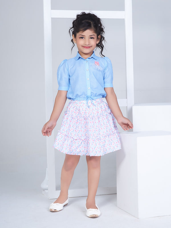 Girls Polka Dots Print Skirt with Top 17035