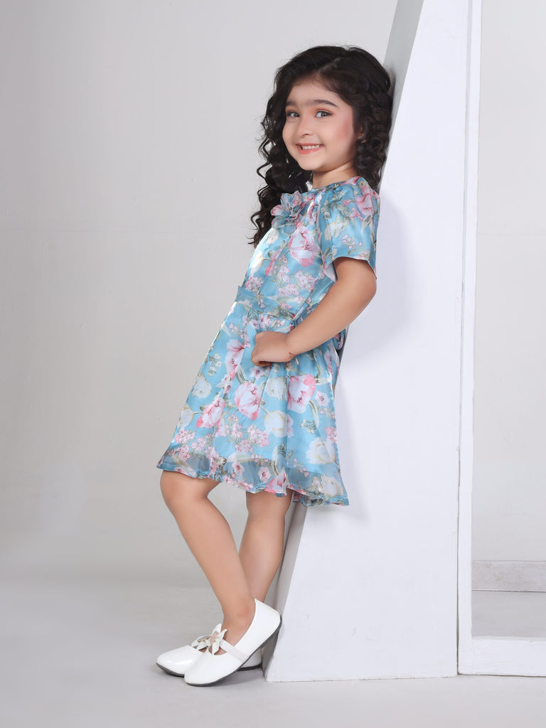 Girls Floral Print Dress with Belt 17075