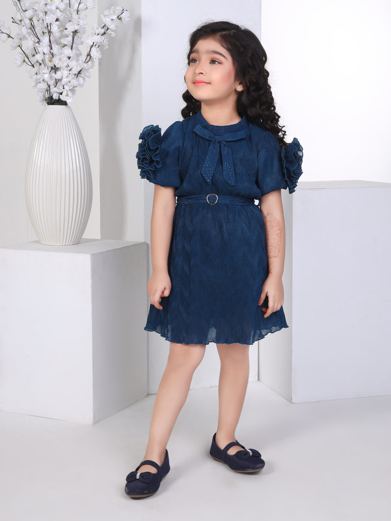 Girls Textured Dress with Belt 17079