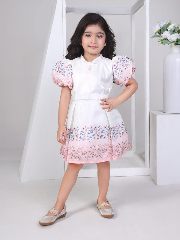 Girls Floral Print Dress with Belt 17081