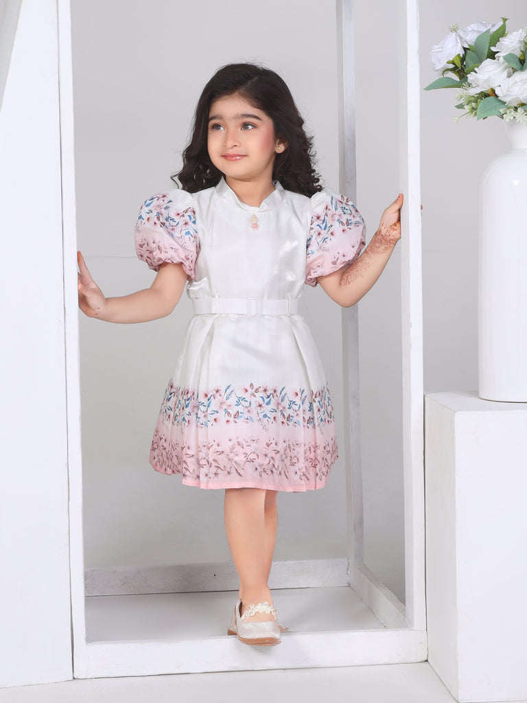 Girls Floral Print Dress with Belt 17081