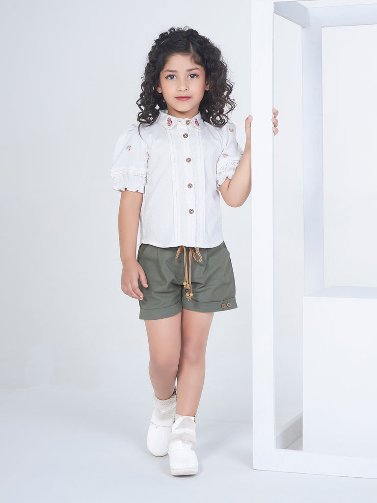 Girls Textured Top Shorts with Belt 17094