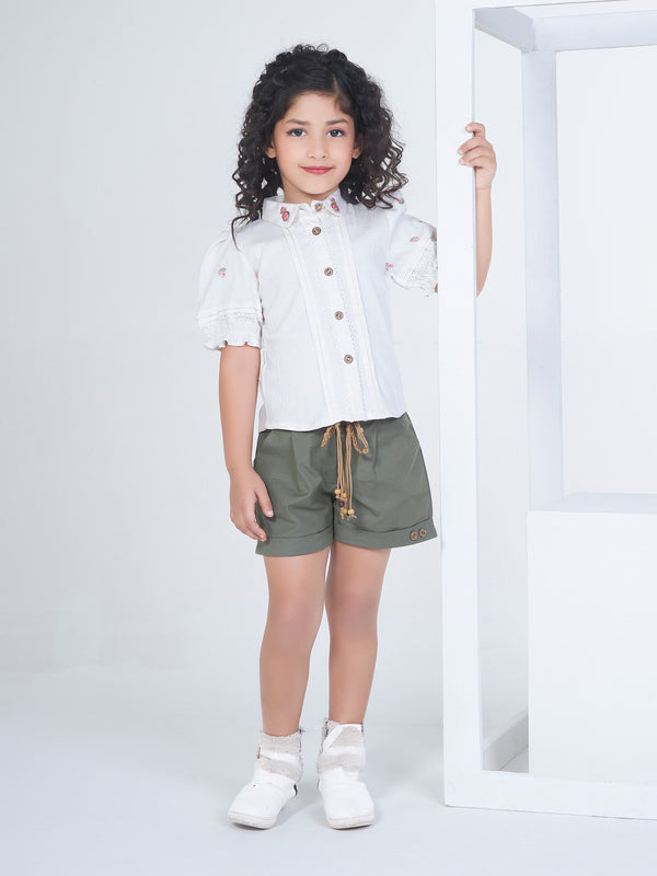 Girls Textured Top Shorts with Belt 17094