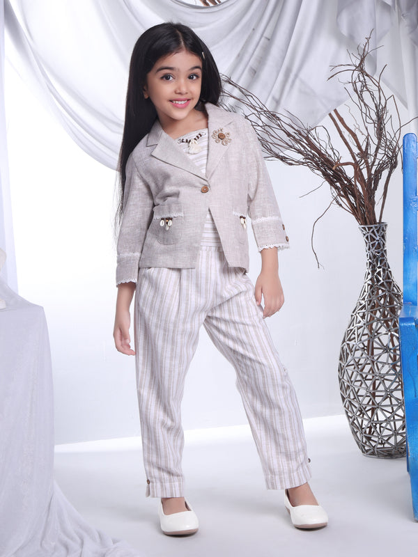 Girls Striped Top Pant with Jacket 17103