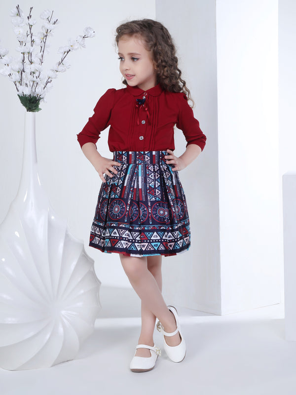 Girls Floral Print Top with Skirt 17138