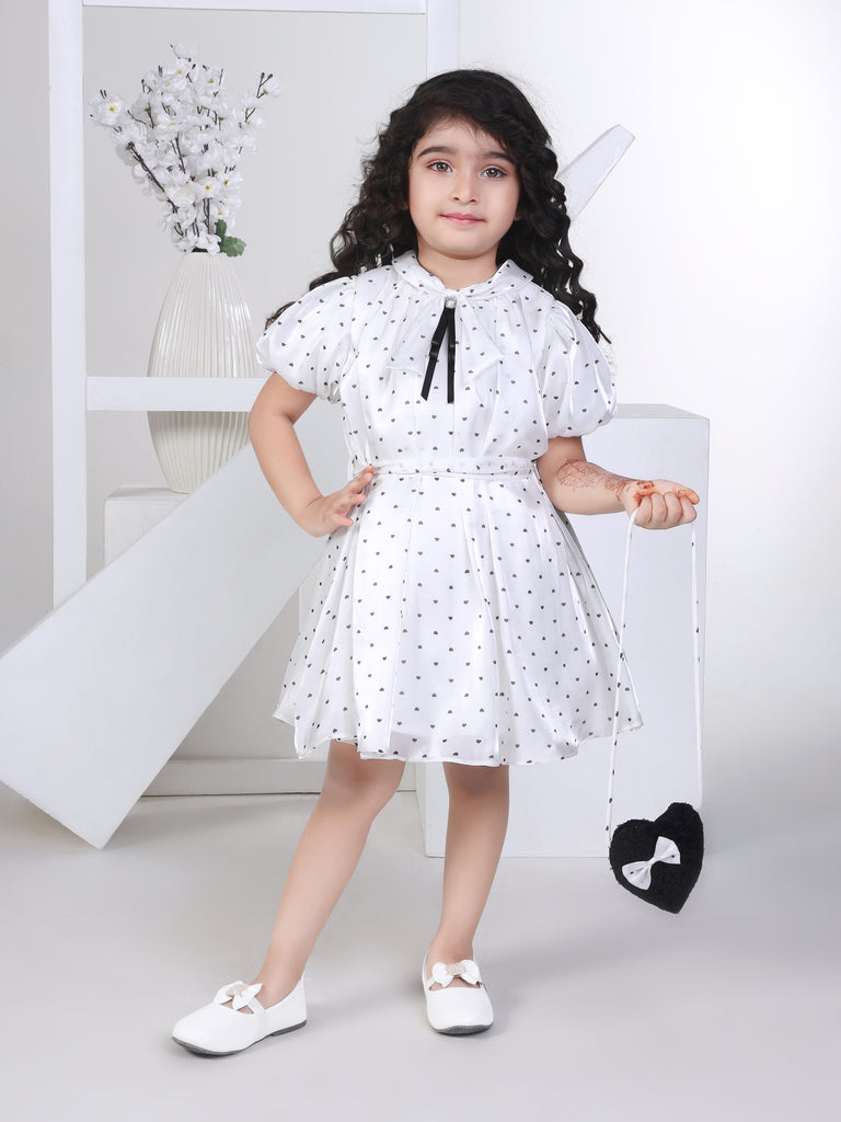 Girls Flocked Dress with Belt & Purse 17152