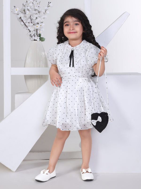 Girls Flocked Dress with Belt & Purse 17152