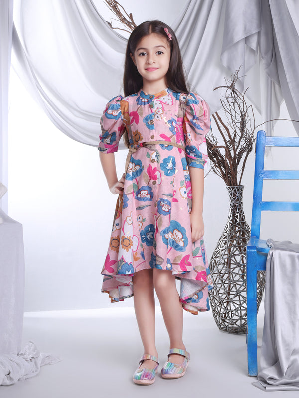 Girls Floral Print Dress with Belt 17154