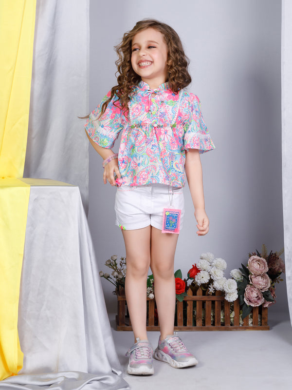 Girls Floral Print Short with Top 17162