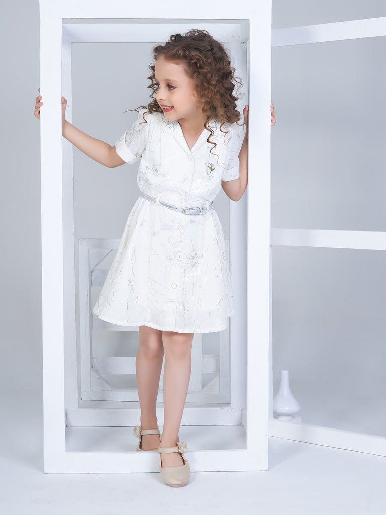 Girls Foiled Dress with Belt 17164