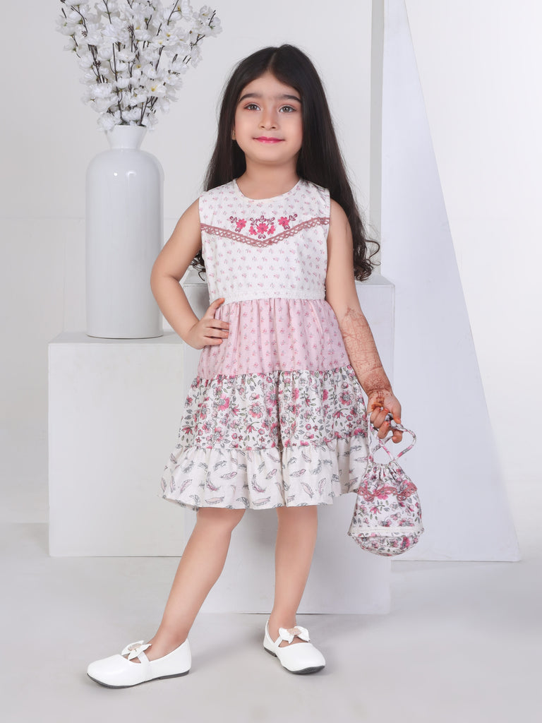 Girls Floral Print Dress with Purse 17186