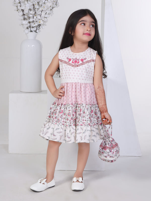 Girls Floral Print Dress with Purse 17186