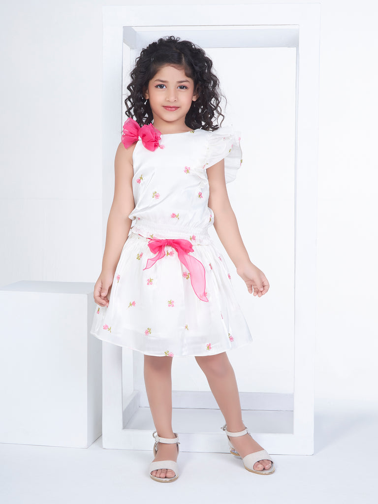 Girls Embroidered Top Skirt with Belt 17188