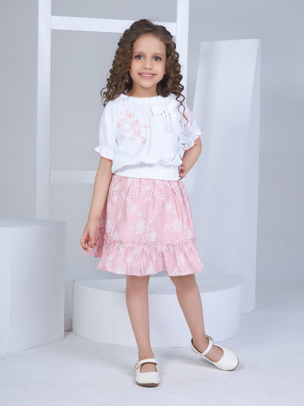 Girls Textured Top with Skirt 17213