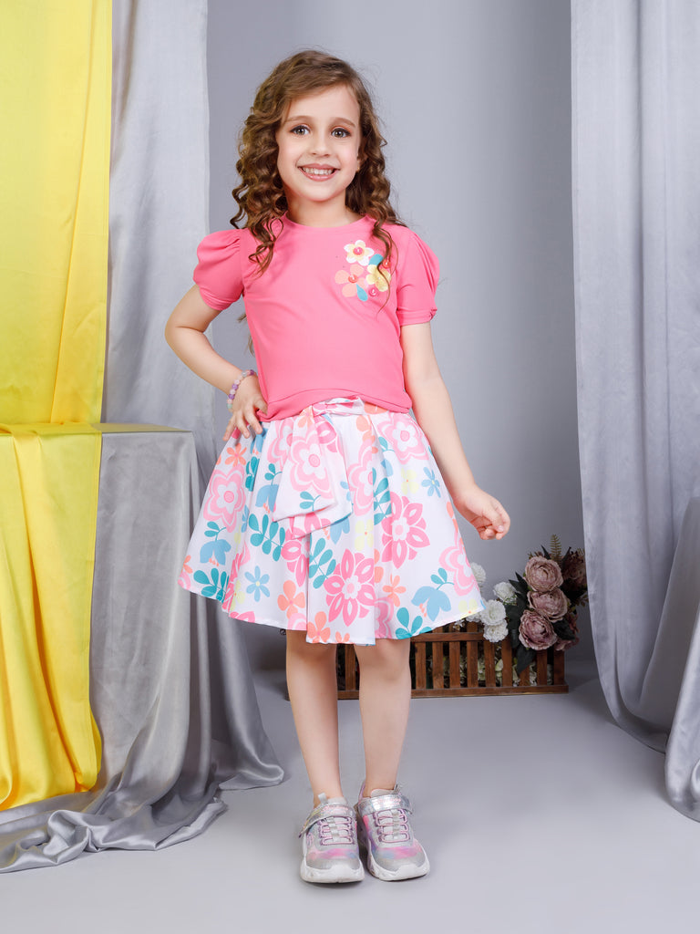 Girls Floral Print Skirt with Top 17215