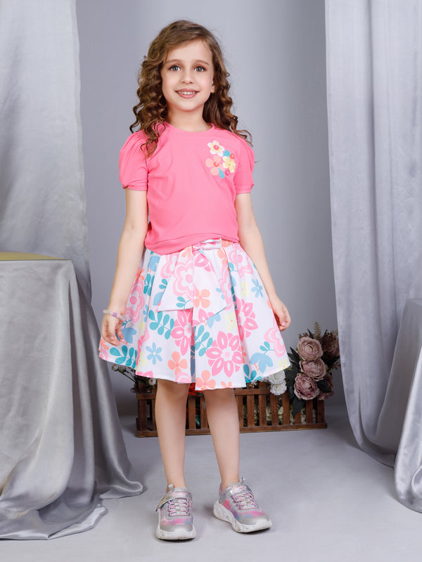 Girls Floral Print Skirt with Top 17215