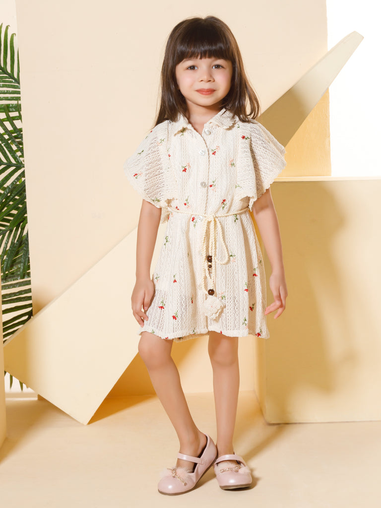 Girls Embroidered Dress with Inner & Belt 17217