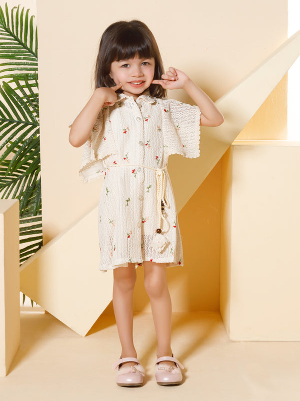 Girls Embroidered Dress with Inner & Belt 17217