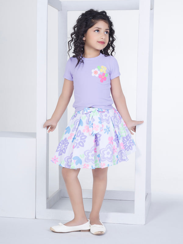 Girls Floral Print Skirt with Top 17234