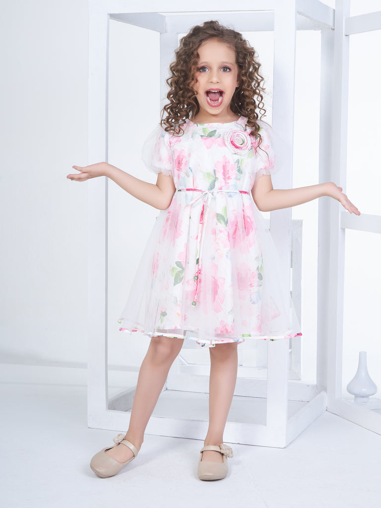 Girls Floral Print Dress with Belt 17246