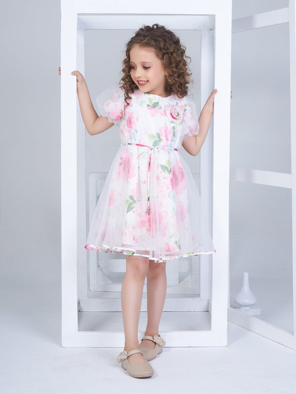 Girls Floral Print Dress with Belt 17246